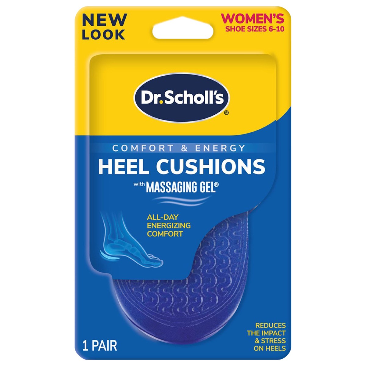 slide 1 of 6, Dr. Scholl's Heel Cushions with Massaging Gel, Gel Heel Cups, All-Day Energizing Comfort, Absorb Shock, Reduce Impact & Stress, Gel Cushioning Pad Insert, Fit All Shoes, Women's 6-10, 1 Pair, 1 ct