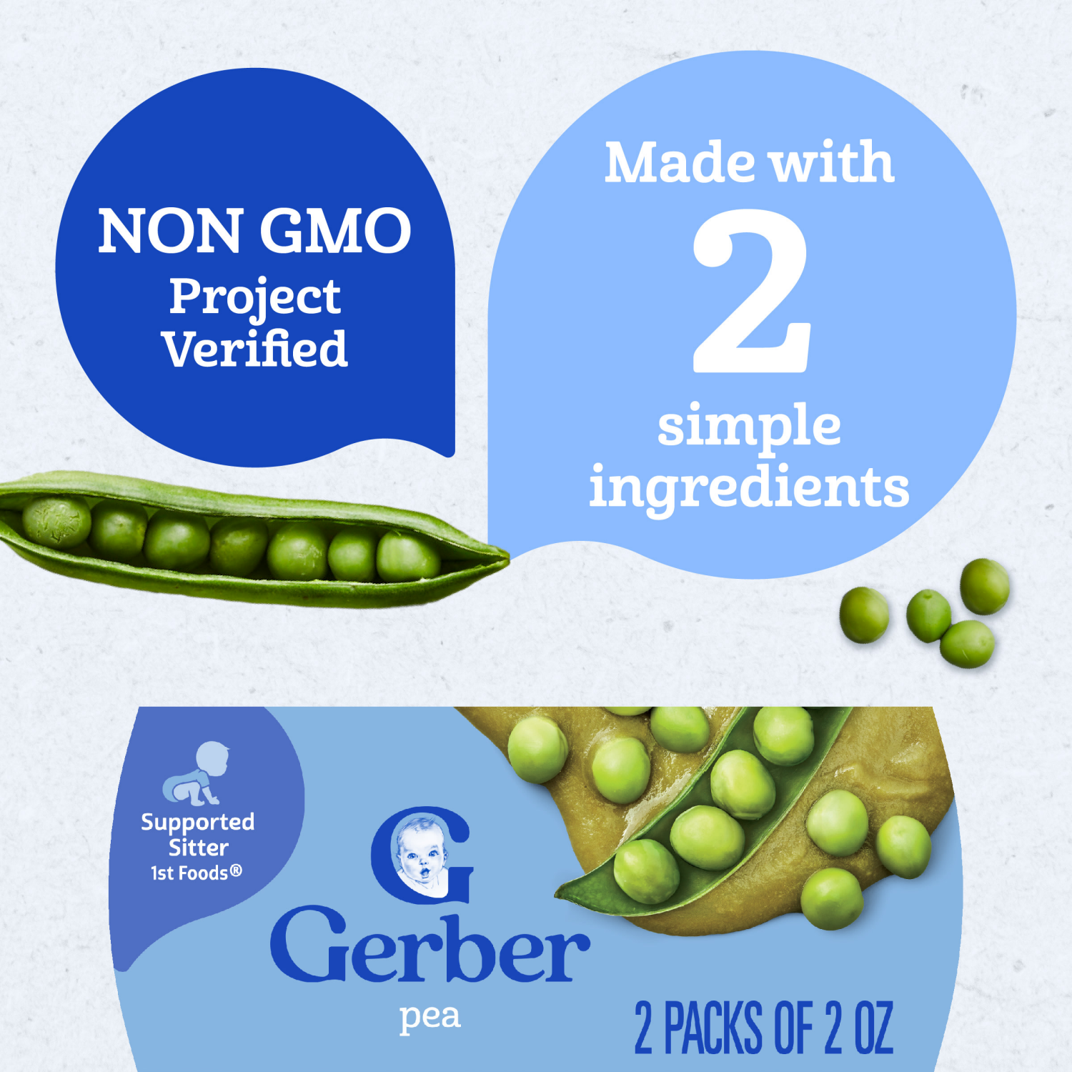 slide 4 of 8, Gerber Stage 1 Baby Food Peas, Peas Puree Tubs, Baby Puree, 2PK, 2 ct