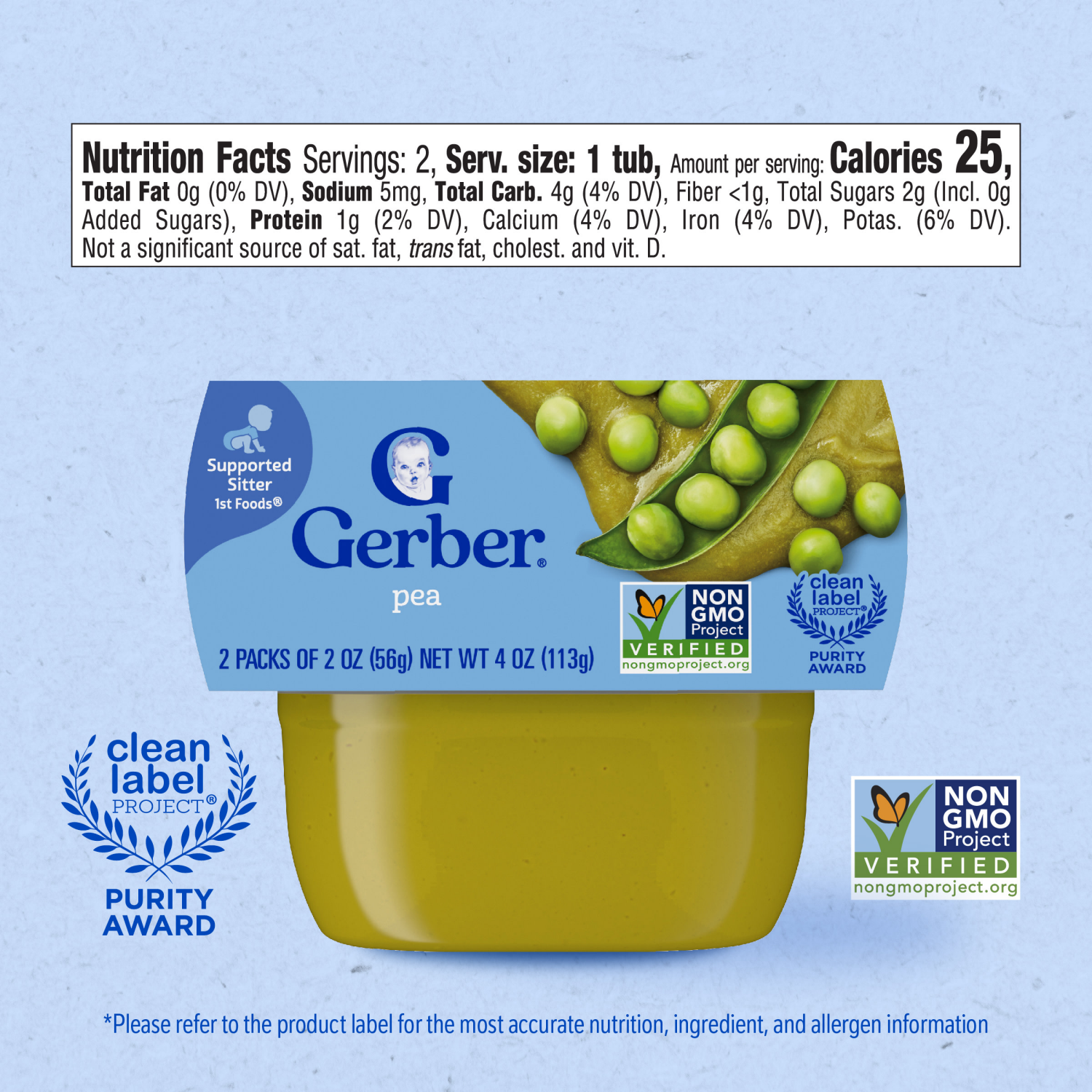 slide 3 of 8, Gerber Stage 1 Baby Food Peas, Peas Puree Tubs, Baby Puree, 2PK, 2 ct