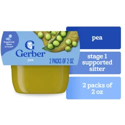 Gerber Stage 1 Baby Food Peas, Peas Puree Tubs, Baby Puree, 2PK