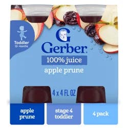 Gerber Apple Prune Juice, Toddler Juice, Toddler Drink, Baby Prune Juice, 12+ Months, 4PK