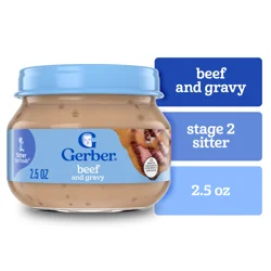 Gerber Stage 2 Baby Food, Baby Mealtime Beef and Gravy Jar, Baby Puree Jars Glass