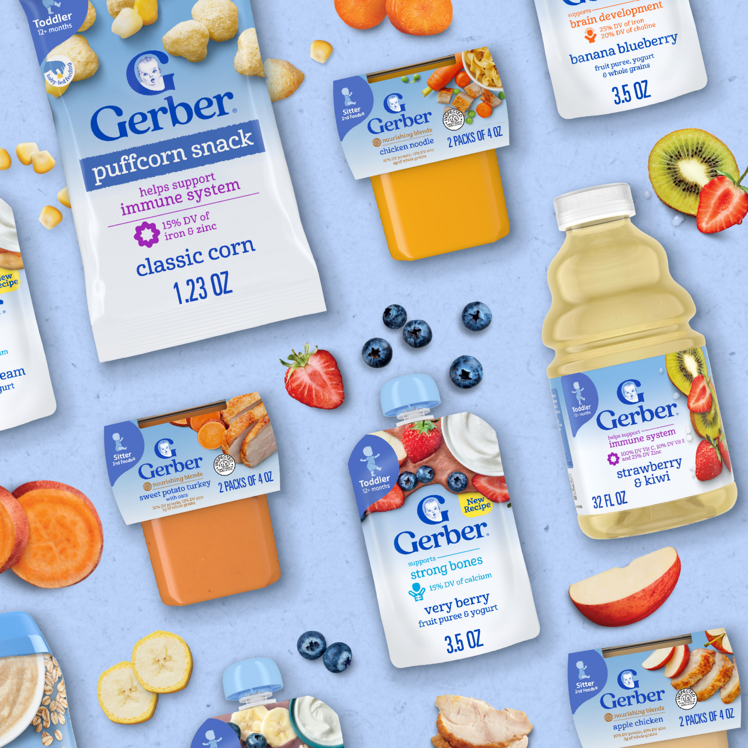 slide 2 of 8, Gerber Strawberry Kiwi Label - US T090B 32 FL OZ (1 QT) 946 mL, 32 fl oz