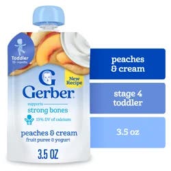 Gerber Toddler Baby Food Snacks, Fruit and Yogurt Peaches and Cream, 3.5 oz Pouch