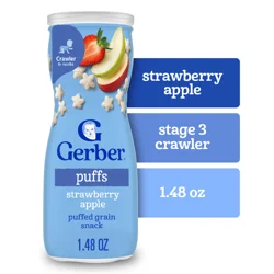 Gerber Snacks For Baby Crawler Grain & Grow Strawberry Apple Puffs Stage 2, 1.48 oz Snacks Canister