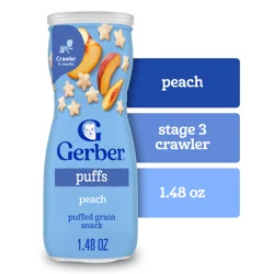 Gerber Stage 3 Baby Snacks, Peach Puffs, Puffed Grain Snack, Baby Led Feeding