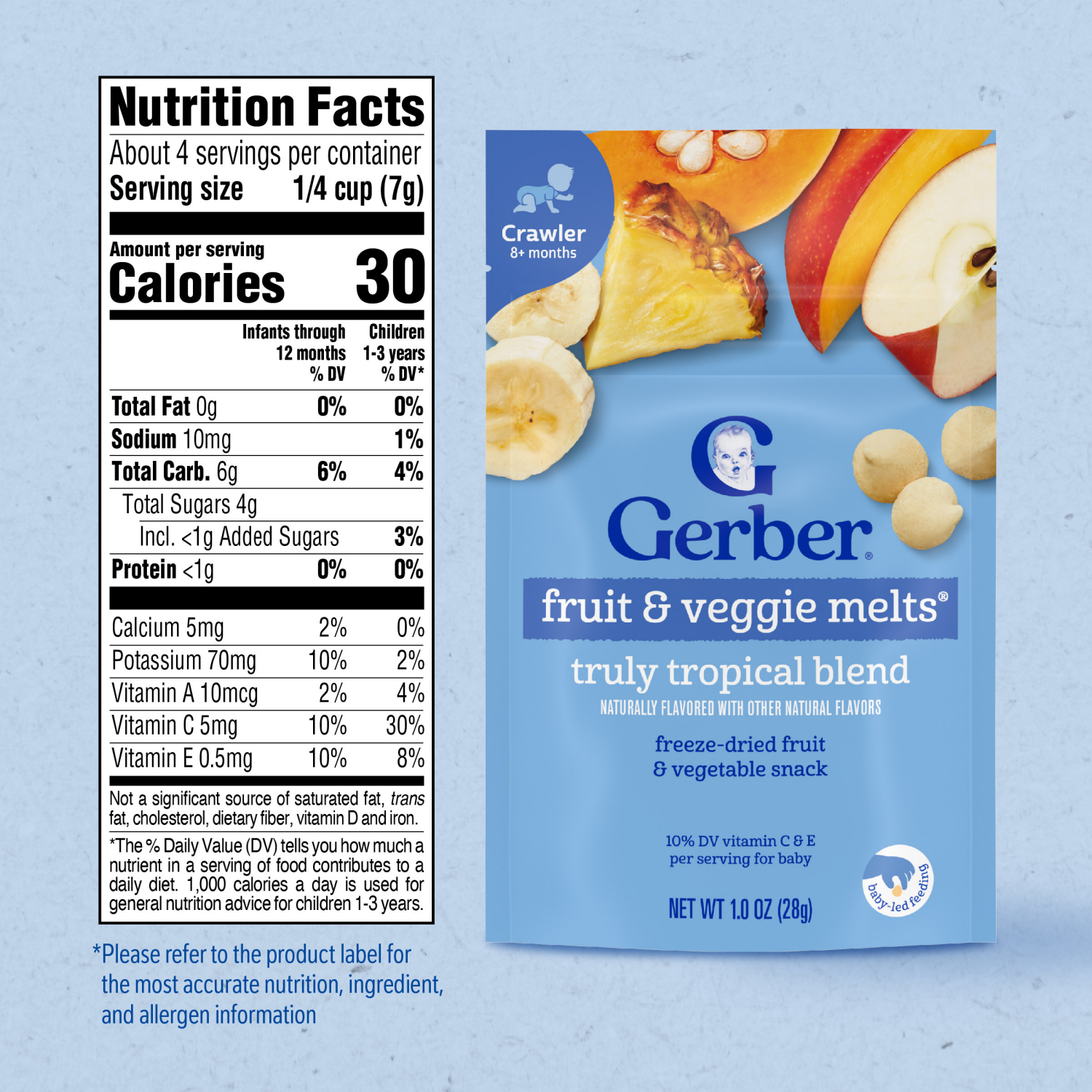 slide 3 of 8, Gerber Snacks for Baby Fruit & Veggie Melts Baby Snack, Truly Tropical Blend, 1 oz Bag, 1 oz