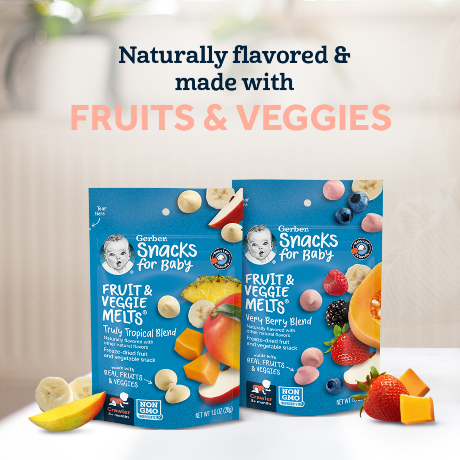 slide 7 of 8, Gerber Snacks for Baby Fruit & Veggie Melts Baby Snack, Truly Tropical Blend, 1 oz Bag, 1 oz