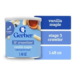 Gerber Snacks for Baby Lil' Crunchies Baked Grain Snack Vanilla Maple, 1.48 oz. Snacks Canister