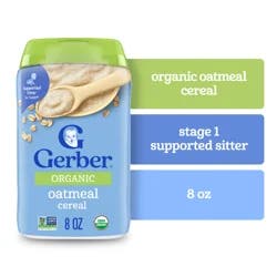 Gerber Organic Stage 1 Baby Food, Oatmeal Cereal, 8 oz Canister