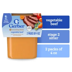 Gerber Stage 2 Baby Food, Vegetable Beef Dinner, 4 oz Tubs (2 Pack)