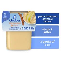 Gerber Stage 2 Baby Food, Pear Cinnamon Oatmeal Cereal Tubs, Baby Oatmeal, 2PK
