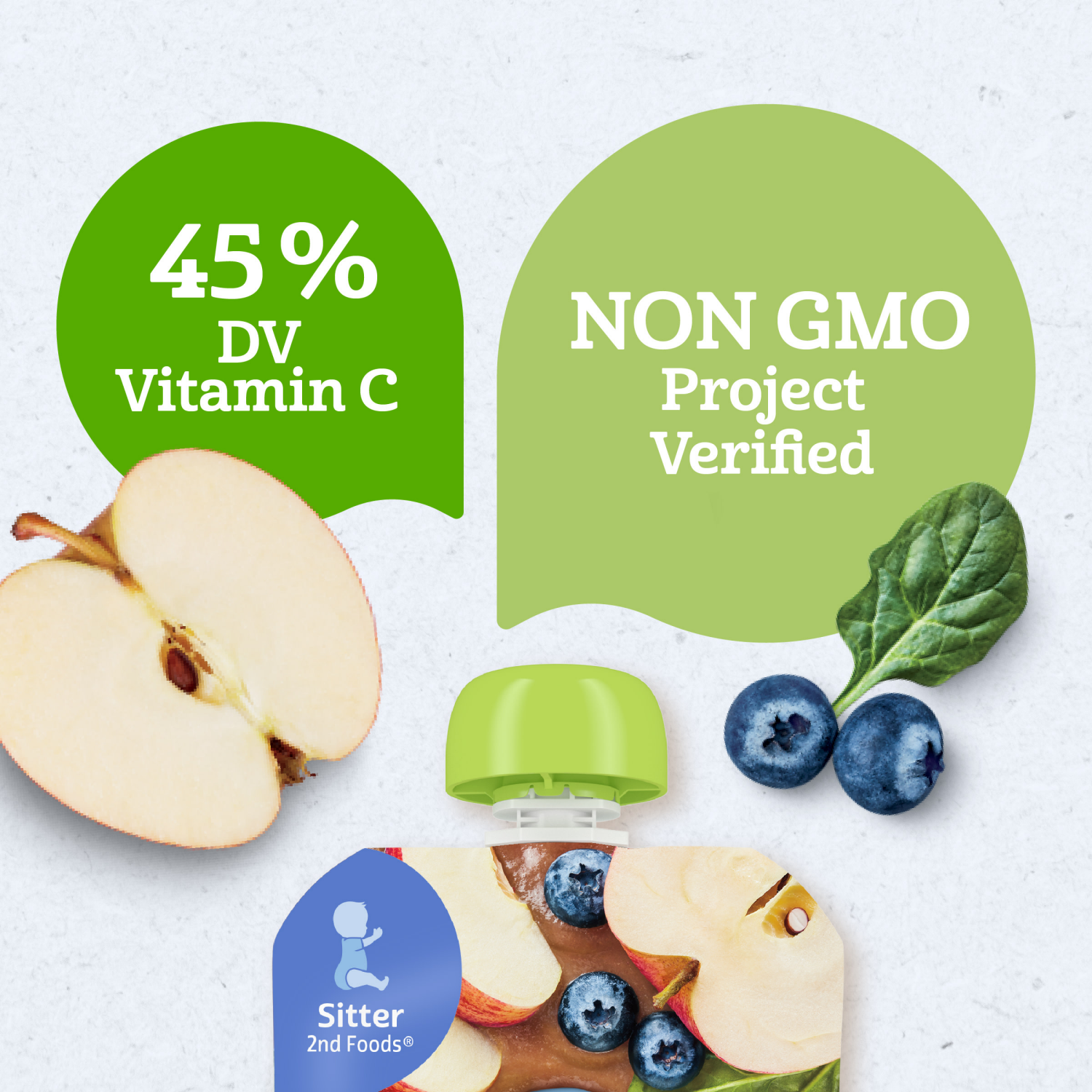 slide 7 of 8, Gerber Stage 2 Baby Food, Organic Apple Blueberry Spinach, 3.5 oz Pouch, 3.5 oz