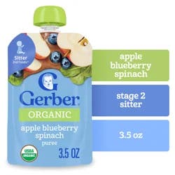 Gerber Stage 2 Baby Food, Organic Apple Blueberry Spinach, 3.5 oz Pouch