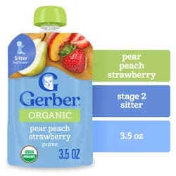 Gerber Organic Stage 2 Baby Food, Pear Peach Strawberry, 3.5 oz Pouch