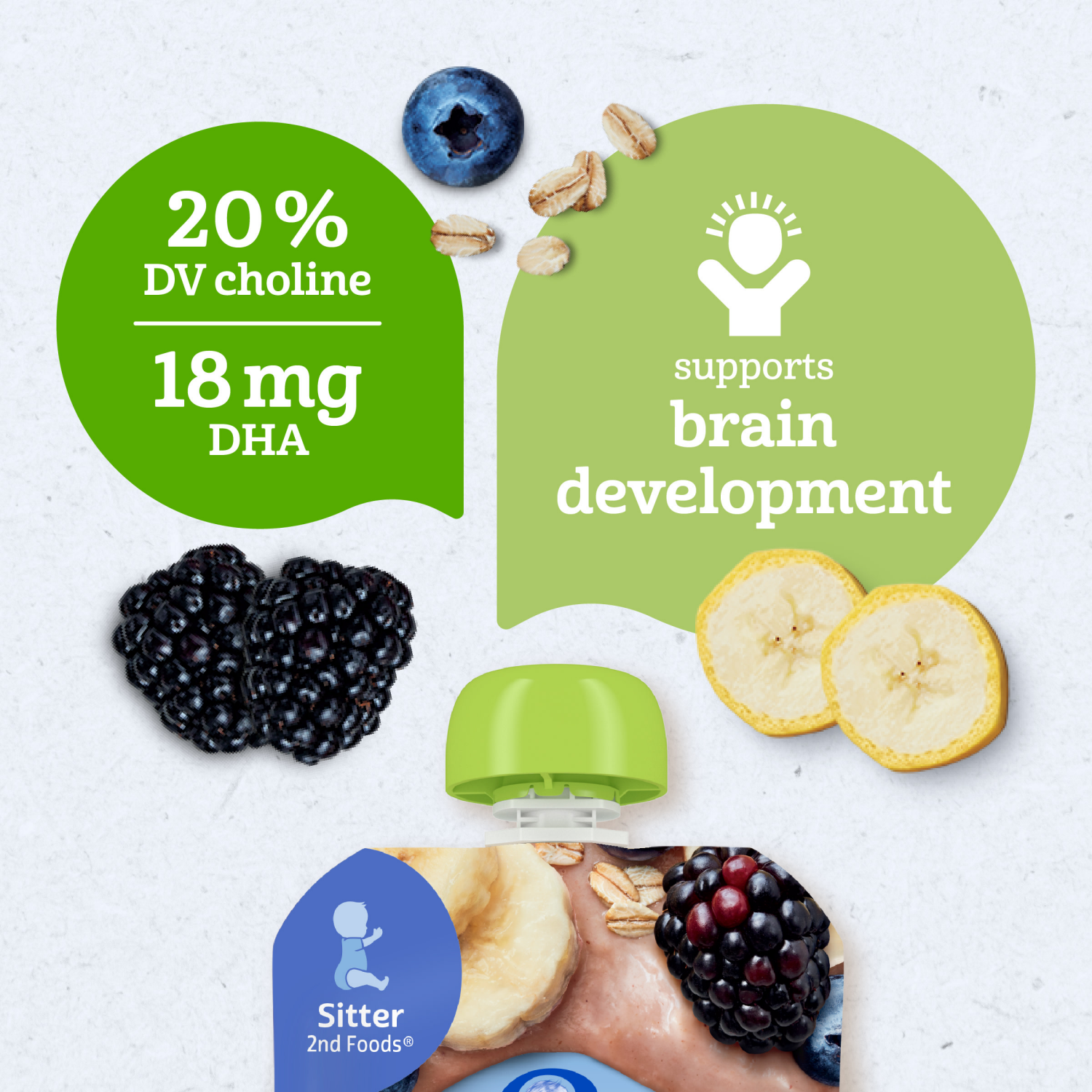 slide 7 of 8, Gerber Stage 2 Baby Food, Organic Banana Blueberry Blackberry Oatmeal, Baby Puree, 3.5 oz