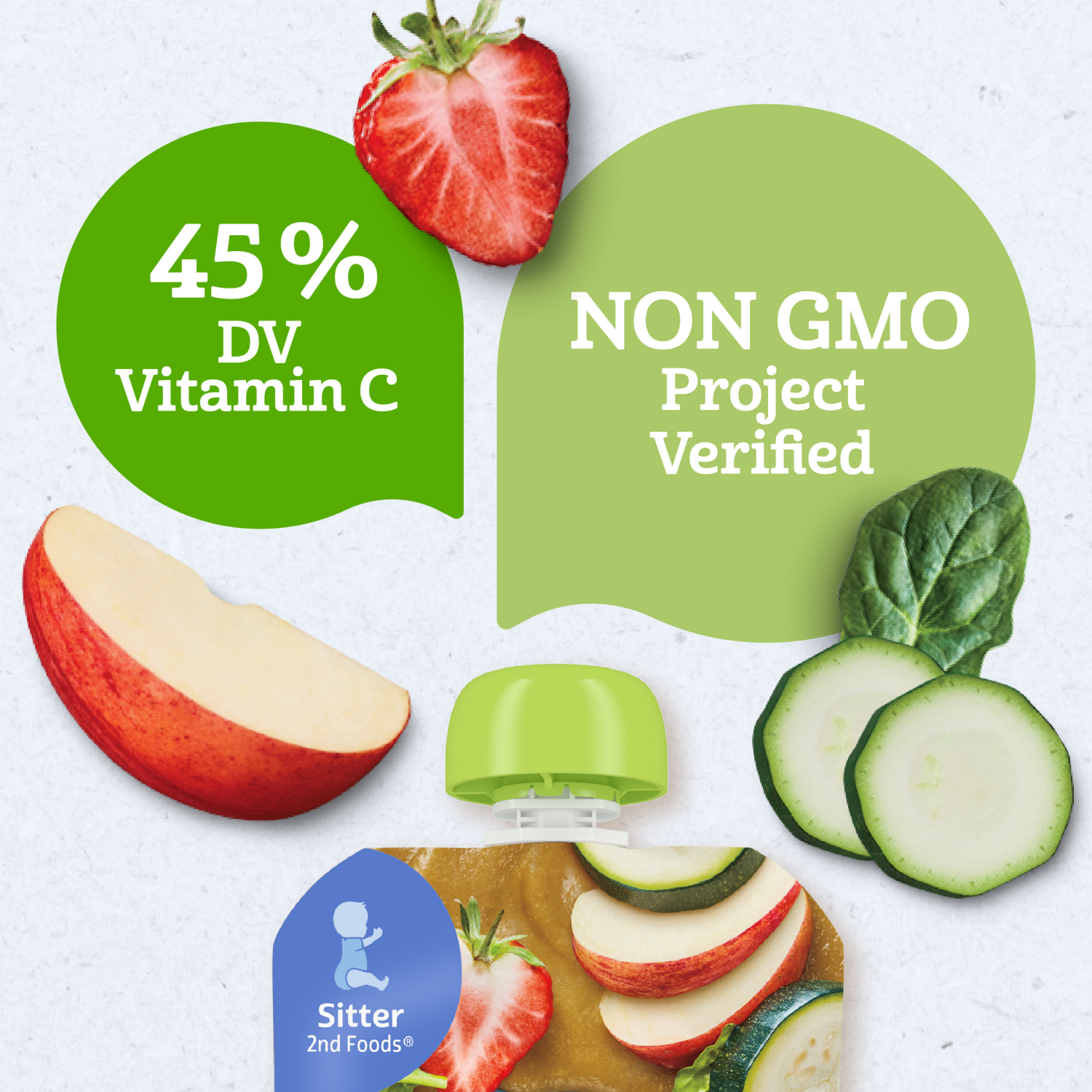 slide 7 of 8, Gerber Stage 2 Baby Food, Organic Apple Zucchini Spinach Strawberry Puree, 3.5 oz Pouch, 3.5 oz