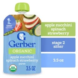 Gerber Stage 2 Baby Food, Organic Apple Zucchini Spinach Strawberry Puree, 3.5 oz Pouch