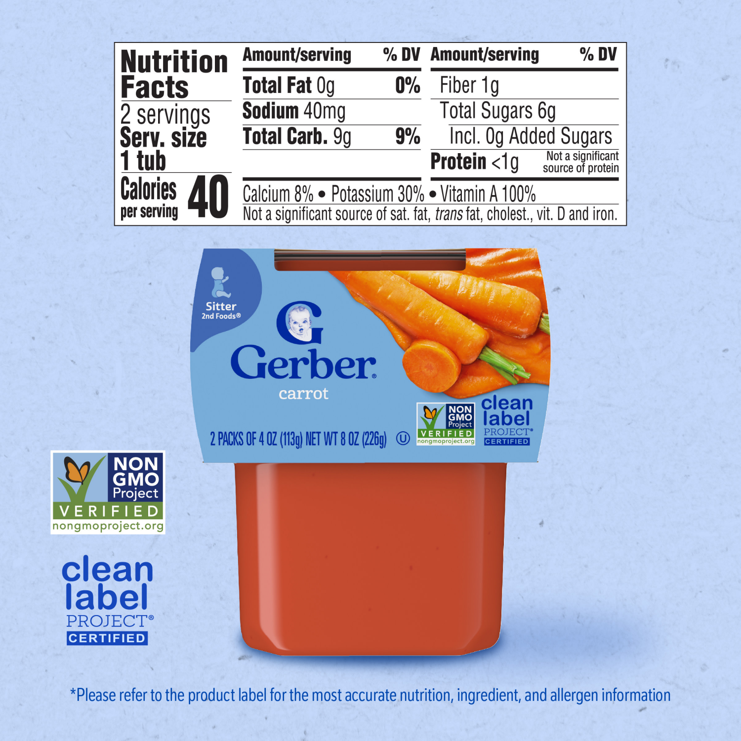 slide 5 of 8, Gerber Stage 2 Baby Food, Carrot Puree, 4 oz Tubs (2 Pack), 2 ct