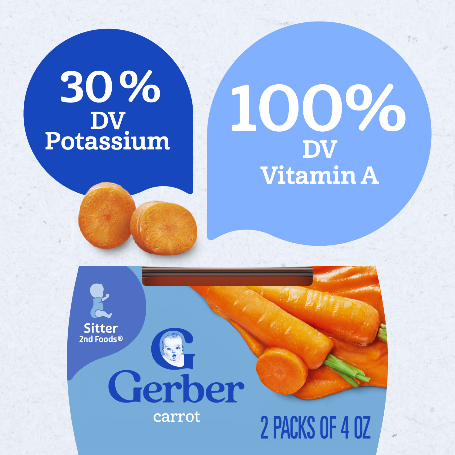 slide 7 of 8, Gerber Stage 2 Baby Food, Carrot Puree, 4 oz Tubs (2 Pack), 2 ct