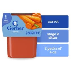 Gerber Stage 2 Baby Food, Carrot Puree, 4 oz Tubs (2 Pack)