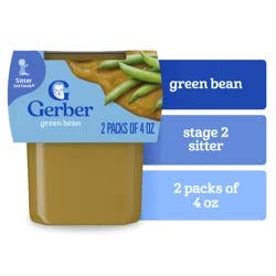 Gerber Stage 2 Baby Food, Green Bean Puree, 4 oz Tubs (2 Pack)