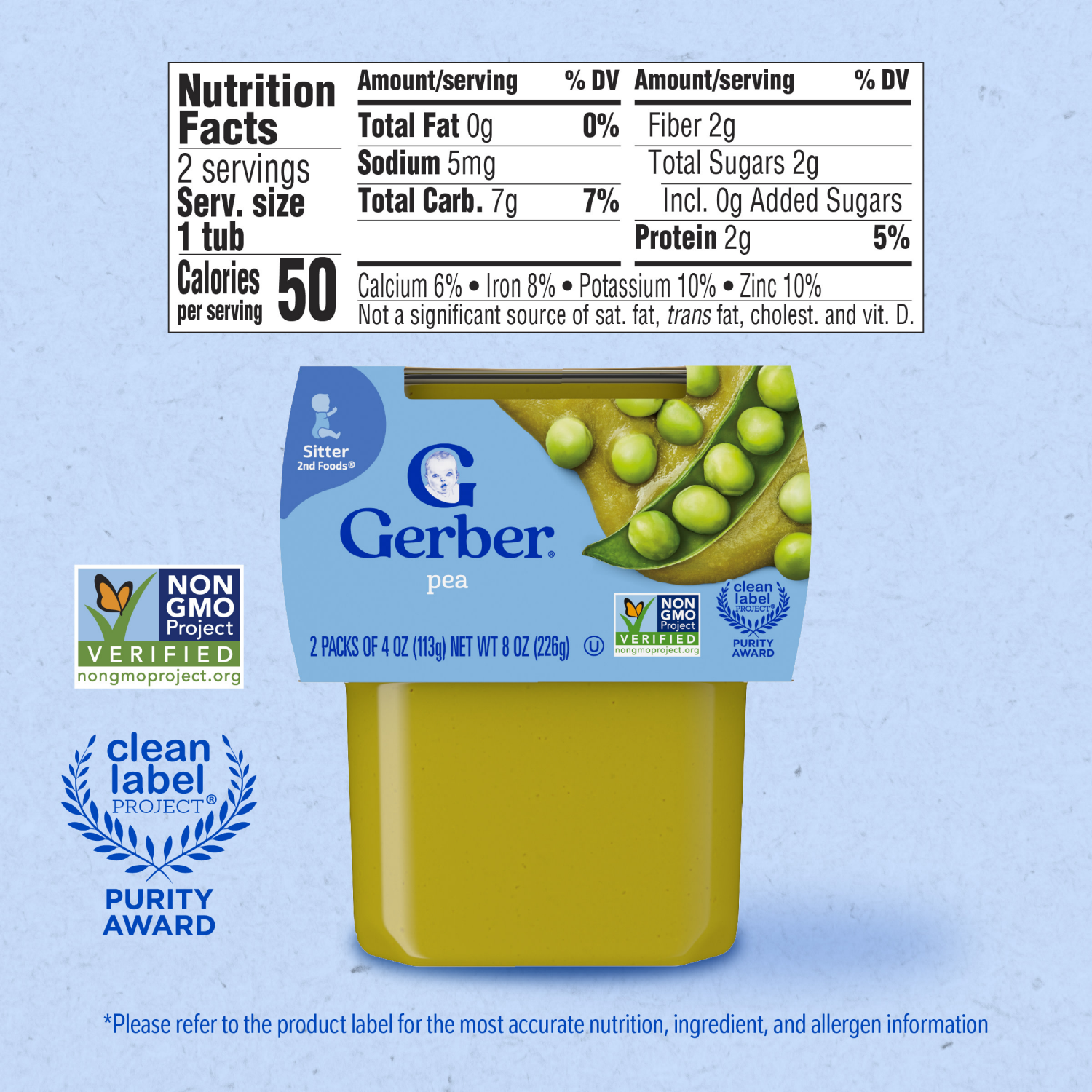 slide 5 of 8, Gerber 2nd Foods Natural for Baby Pea Baby Food, 4 oz. Tubs, 2 Count, 2 ct