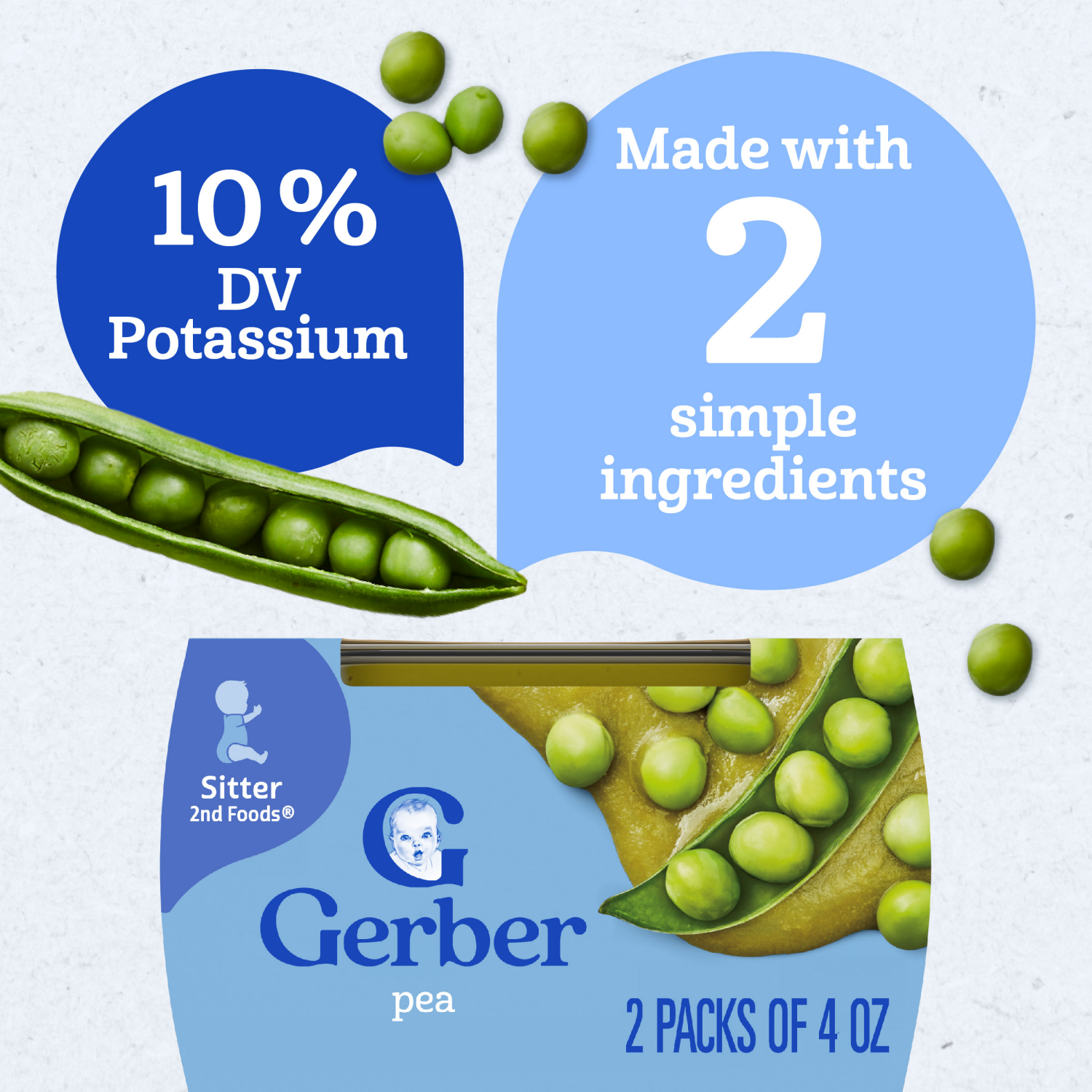 slide 7 of 8, Gerber 2nd Foods Natural for Baby Pea Baby Food, 4 oz. Tubs, 2 Count, 2 ct