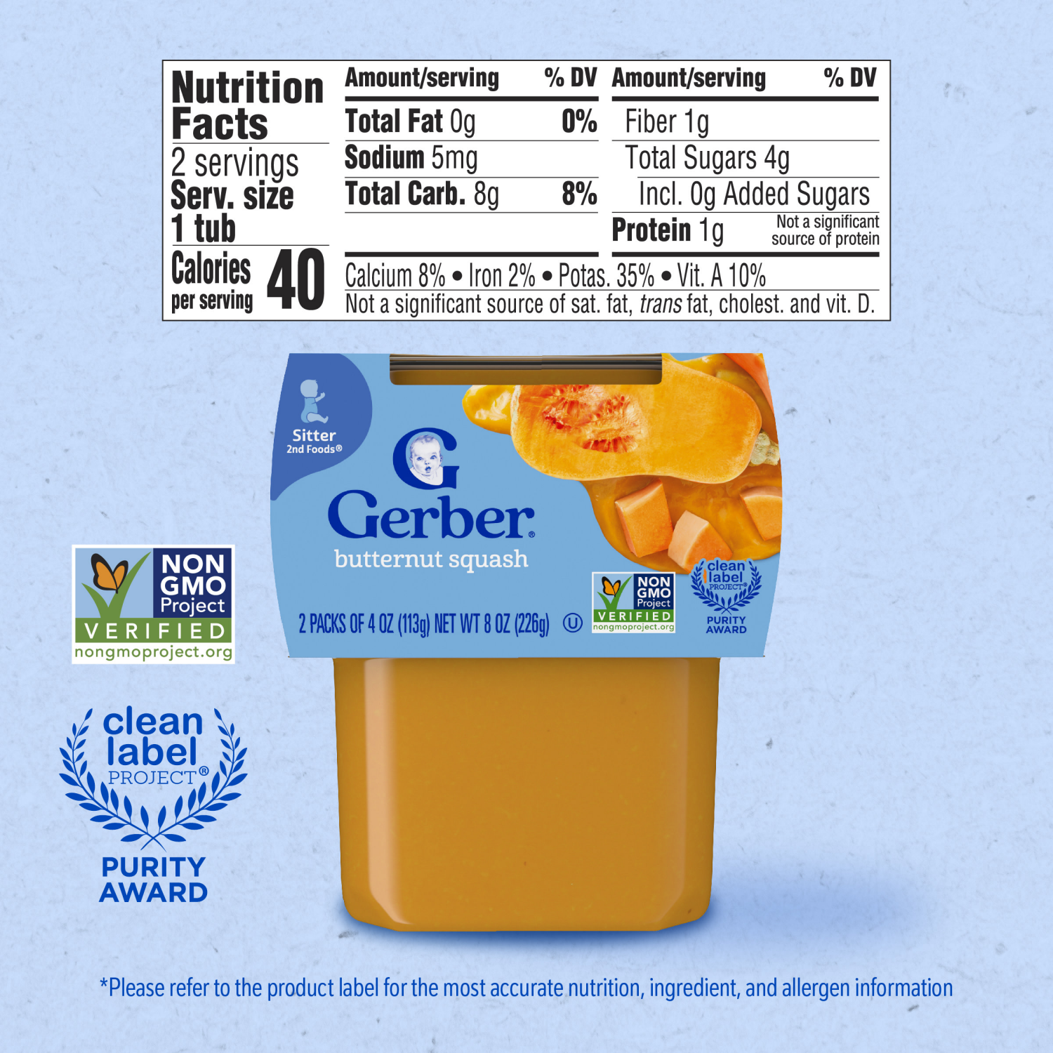 slide 5 of 8, Gerber 2nd Foods Natural for Baby Butternut Squash Baby Food, 4 oz. Tubs, 2 Count, 2 ct