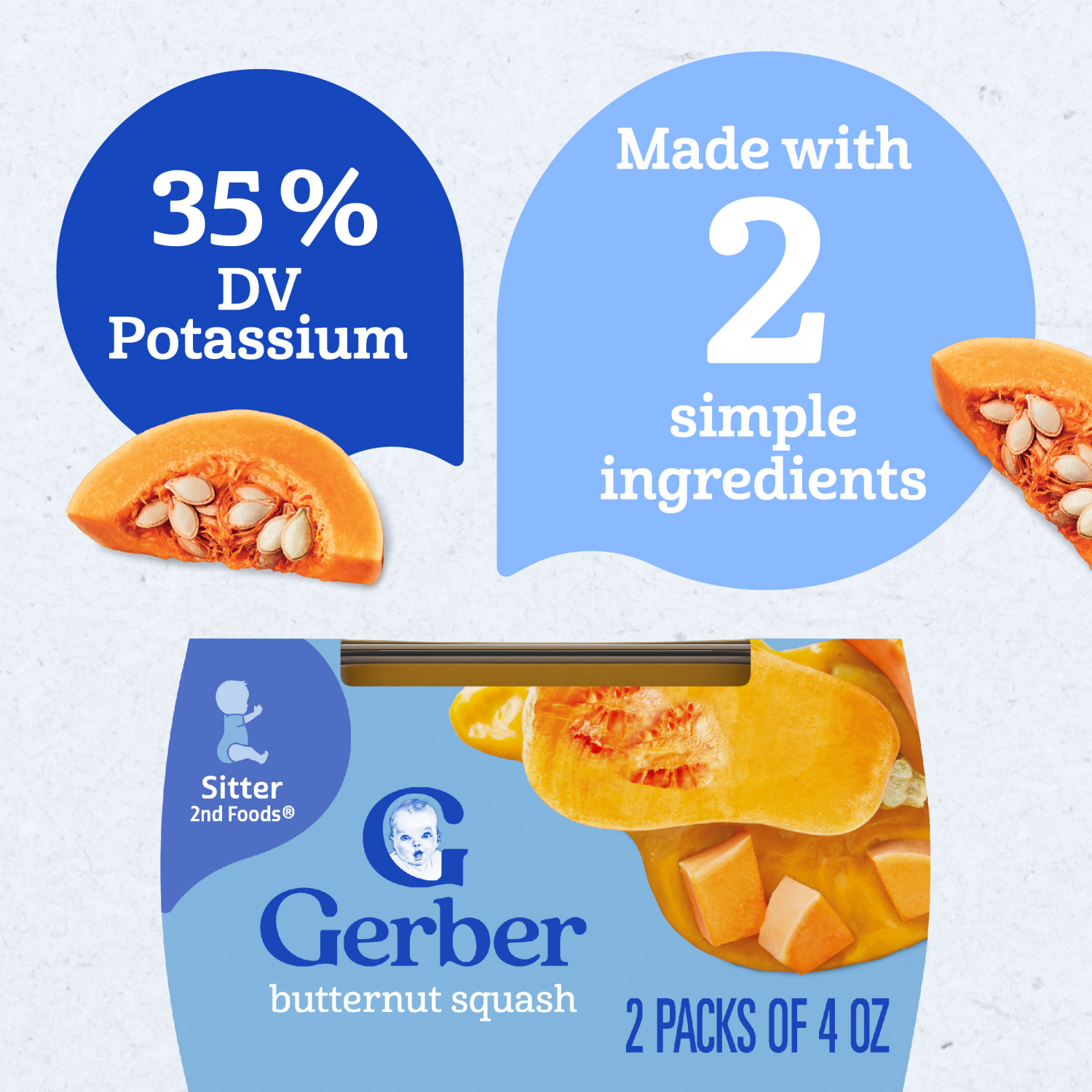 slide 7 of 8, Gerber 2nd Foods Natural for Baby Butternut Squash Baby Food, 4 oz. Tubs, 2 Count, 2 ct