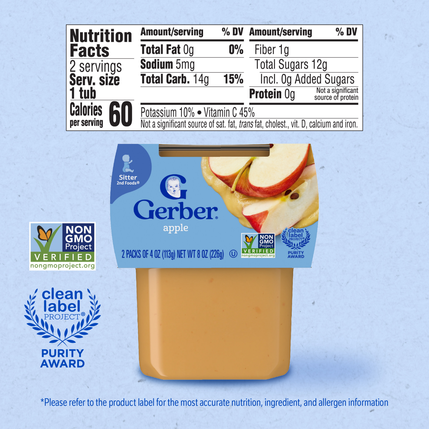 slide 5 of 8, Gerber Stage 2 Baby Food, Apple Puree, 4 oz Tubs (2 Pack), 2 ct