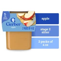 Gerber Stage 2 Baby Food, Apple Puree, 4 oz Tubs (2 Pack)