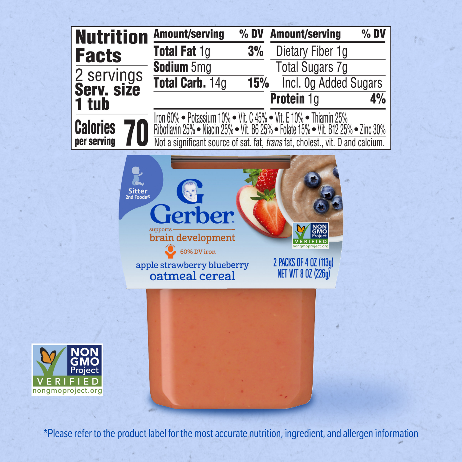 slide 5 of 8, Gerber Stage 2 Baby Food, Apple Strawberry Blueberry Oatmeal Cereal Tub, Baby Cereal, 2PK, 2 ct