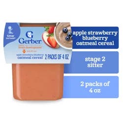 Gerber Stage 2 Baby Food, Apple Strawberry Blueberry Oatmeal Cereal Tub, Baby Cereal, 2PK