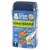 slide 11 of 21, Gerber PowerBlend Probiotic Cereal, Oatmeal/Lentil/Carrots/Peas, 8 oz