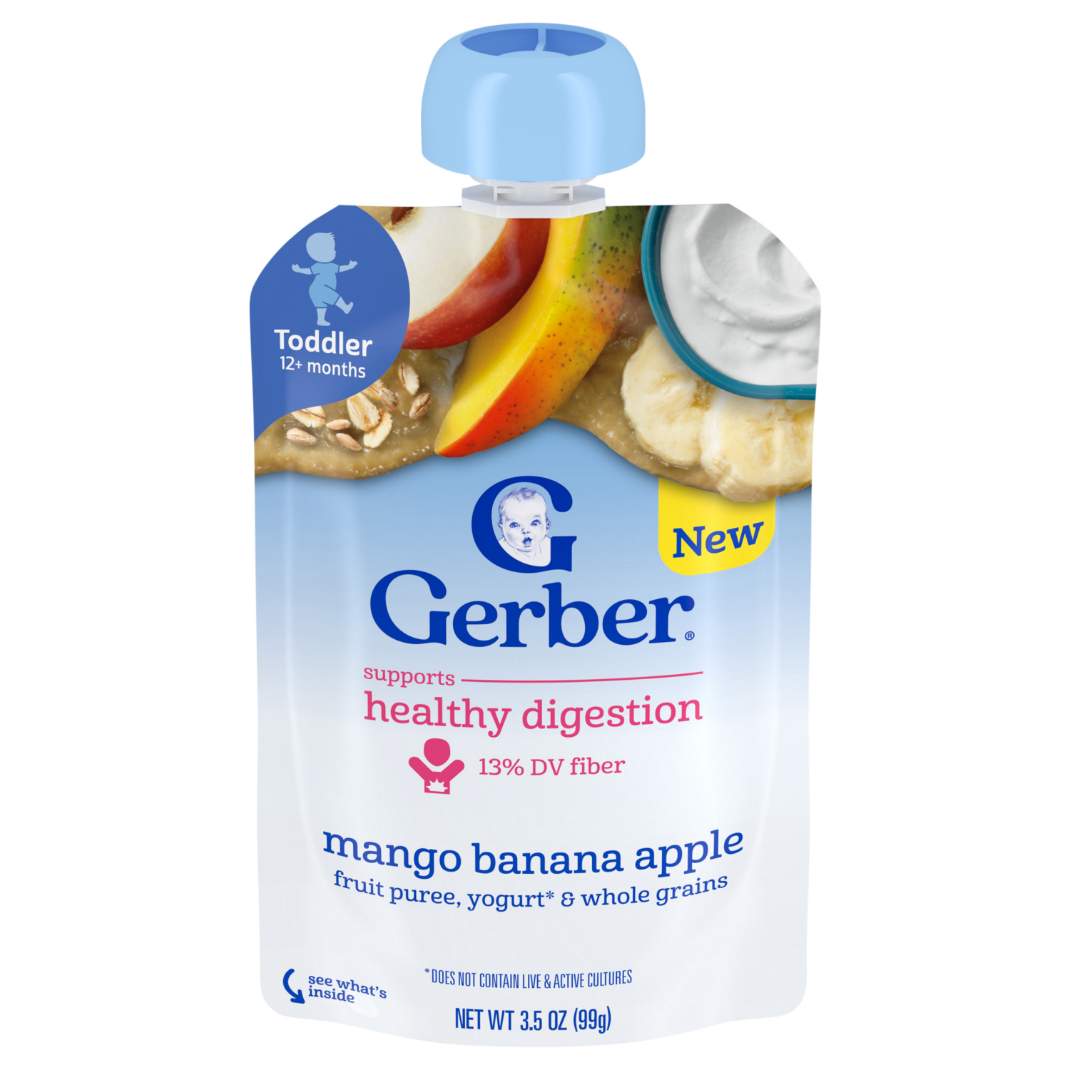 slide 1 of 8, GERBER Infant Puree Toddler Fruit Yogurt Grain Mango Banana Apple 3.5oz Pouch, 3.5 oz