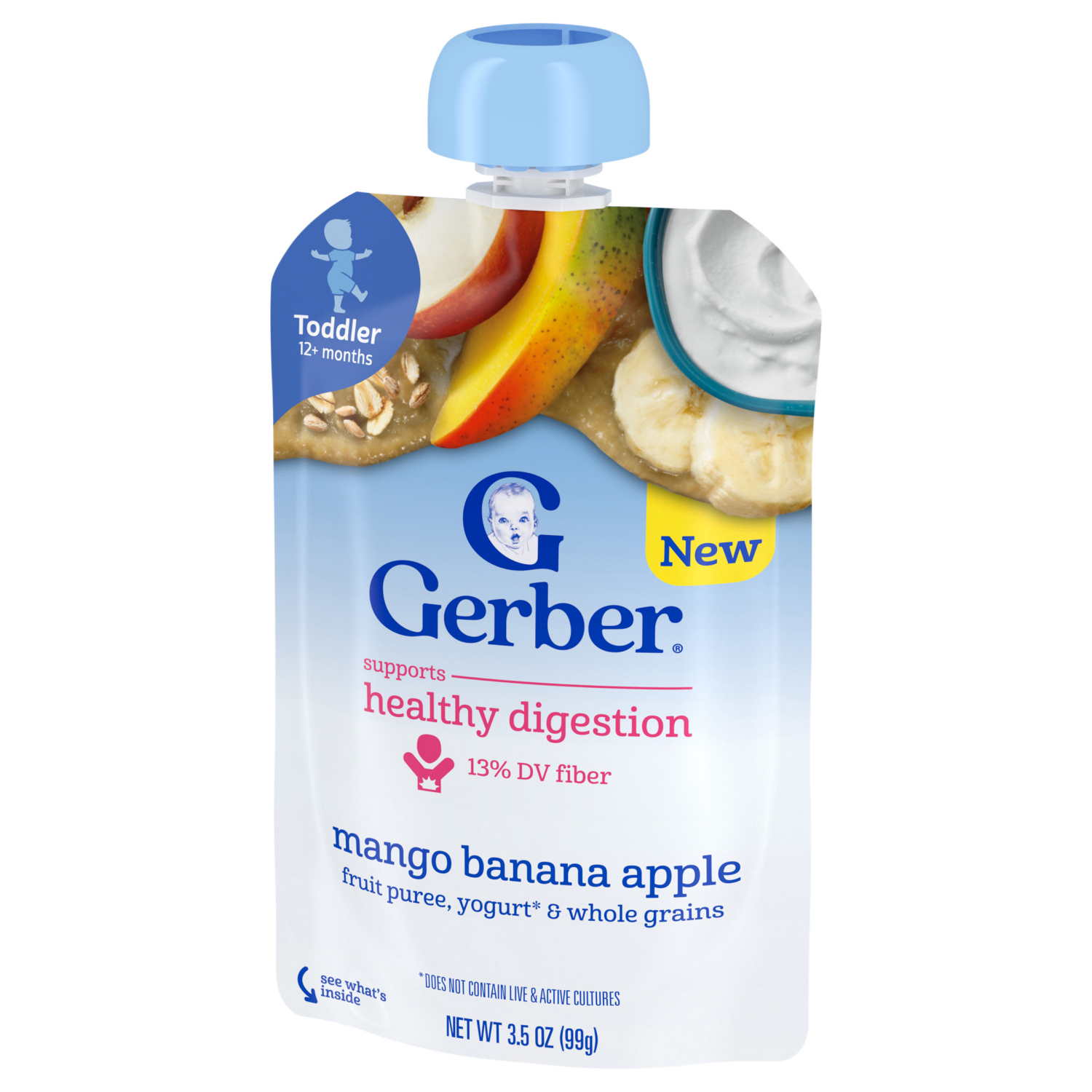 slide 7 of 8, GERBER Infant Puree Toddler Fruit Yogurt Grain Mango Banana Apple 3.5oz Pouch, 3.5 oz