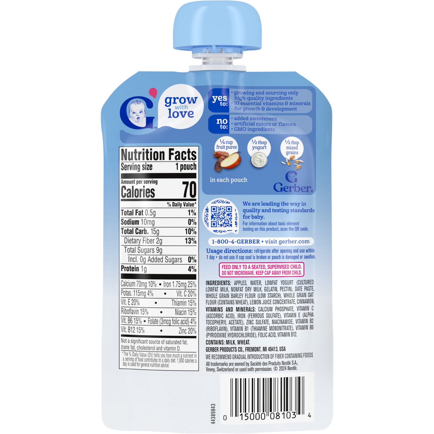 slide 2 of 8, GERBER Infant Puree Toddler Fruit Yogurt Grain Apple Cinnamon 3.5oz Pouch, 3.5 oz