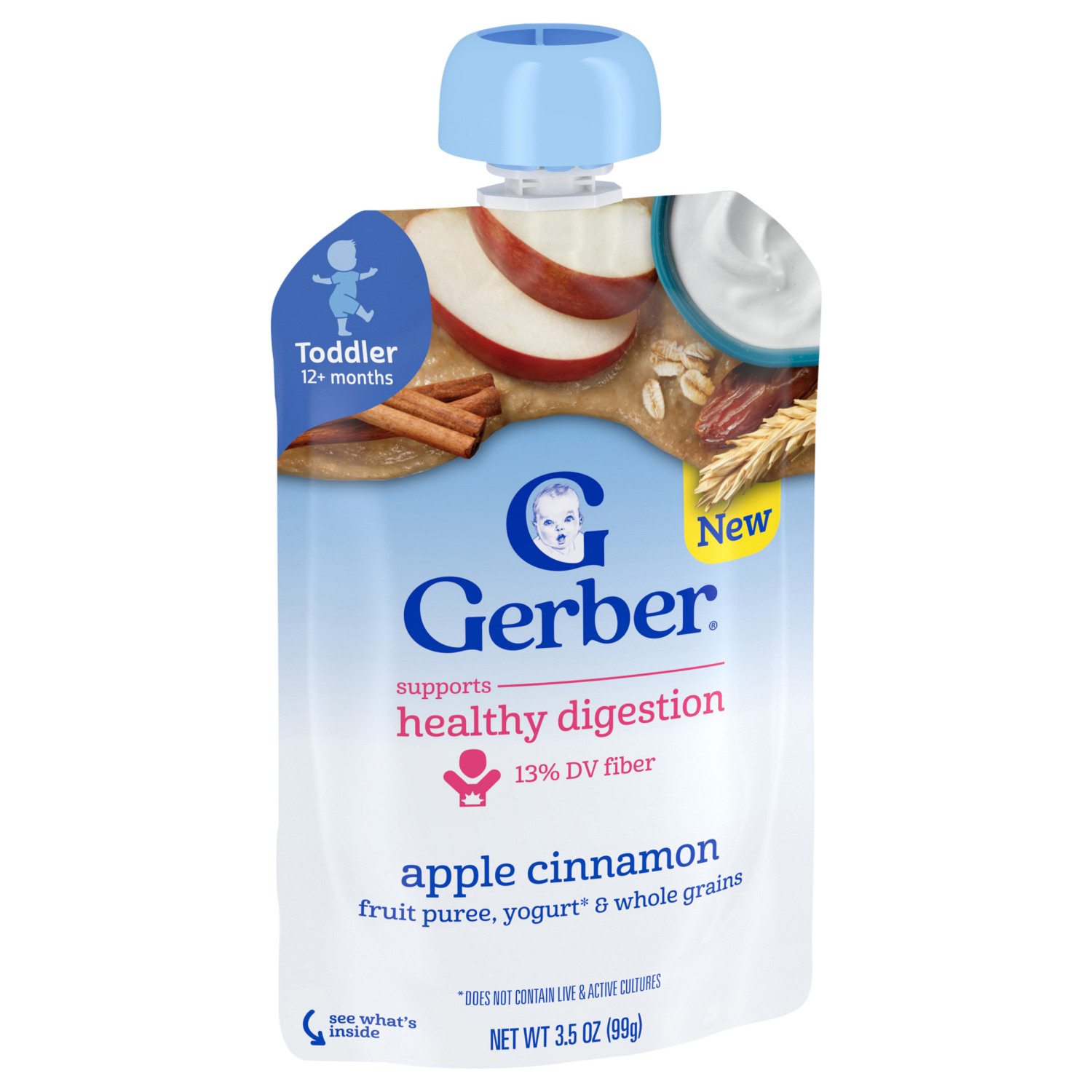 slide 6 of 8, GERBER Infant Puree Toddler Fruit Yogurt Grain Apple Cinnamon 3.5oz Pouch, 3.5 oz