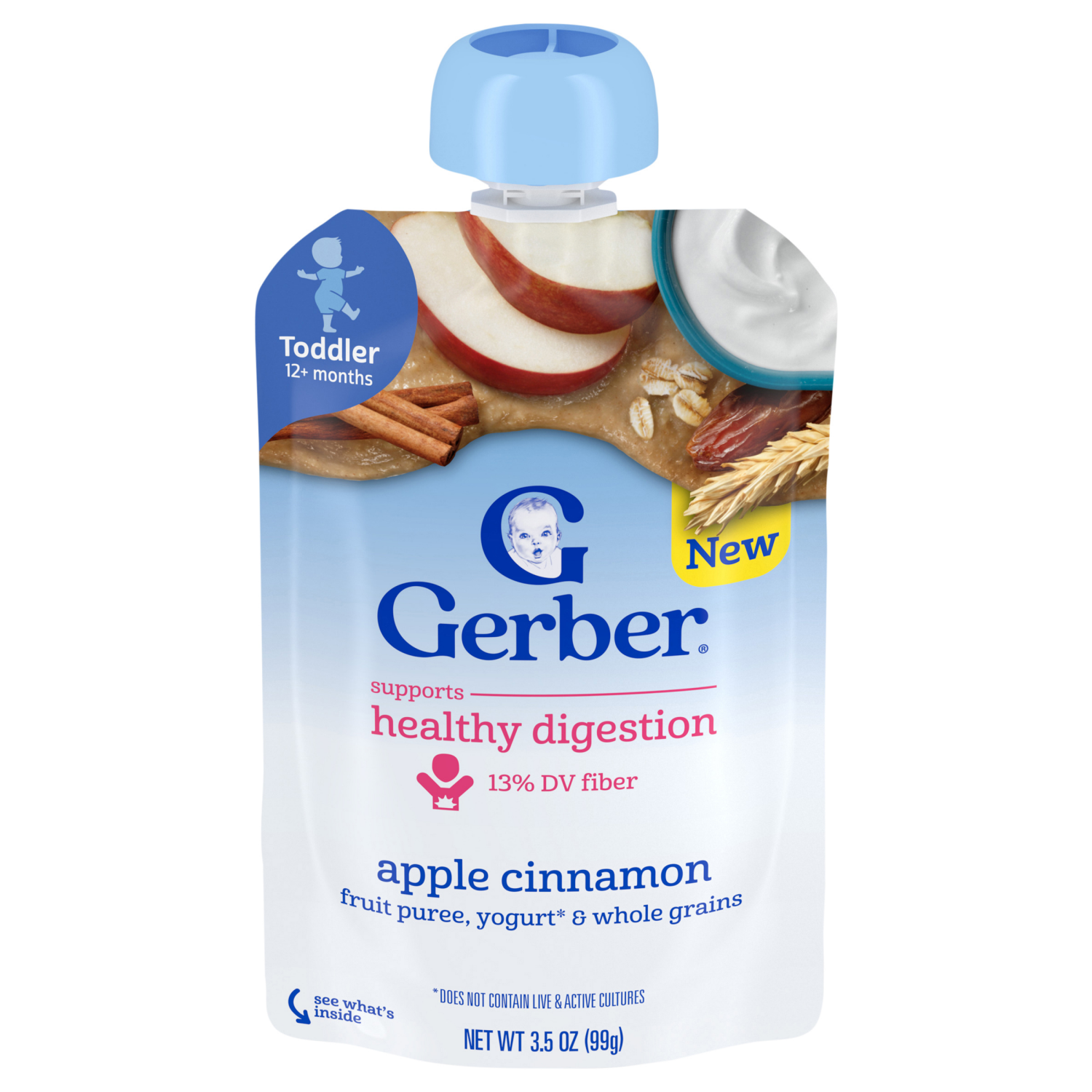 slide 1 of 8, GERBER Infant Puree Toddler Fruit Yogurt Grain Apple Cinnamon 3.5oz Pouch, 3.5 oz