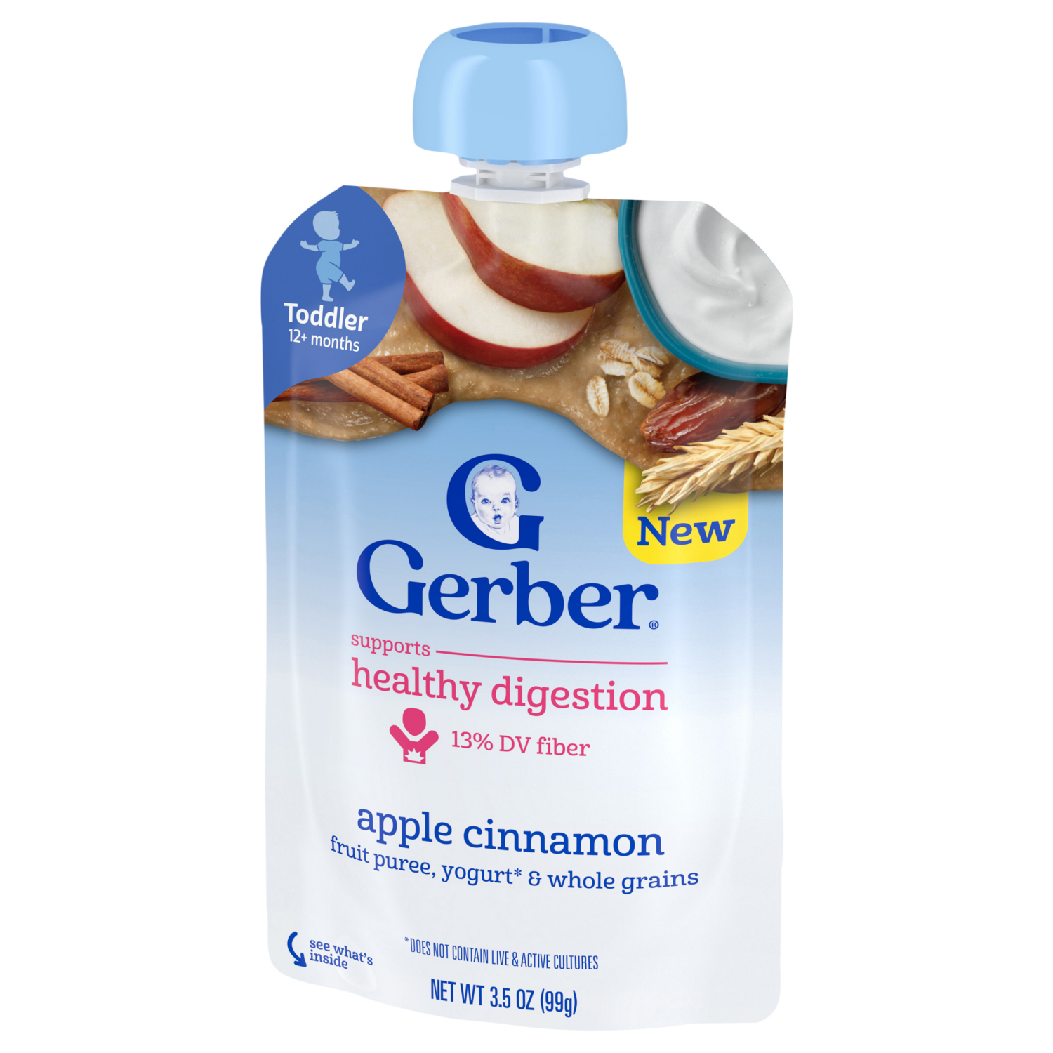 slide 7 of 8, GERBER Infant Puree Toddler Fruit Yogurt Grain Apple Cinnamon 3.5oz Pouch, 3.5 oz