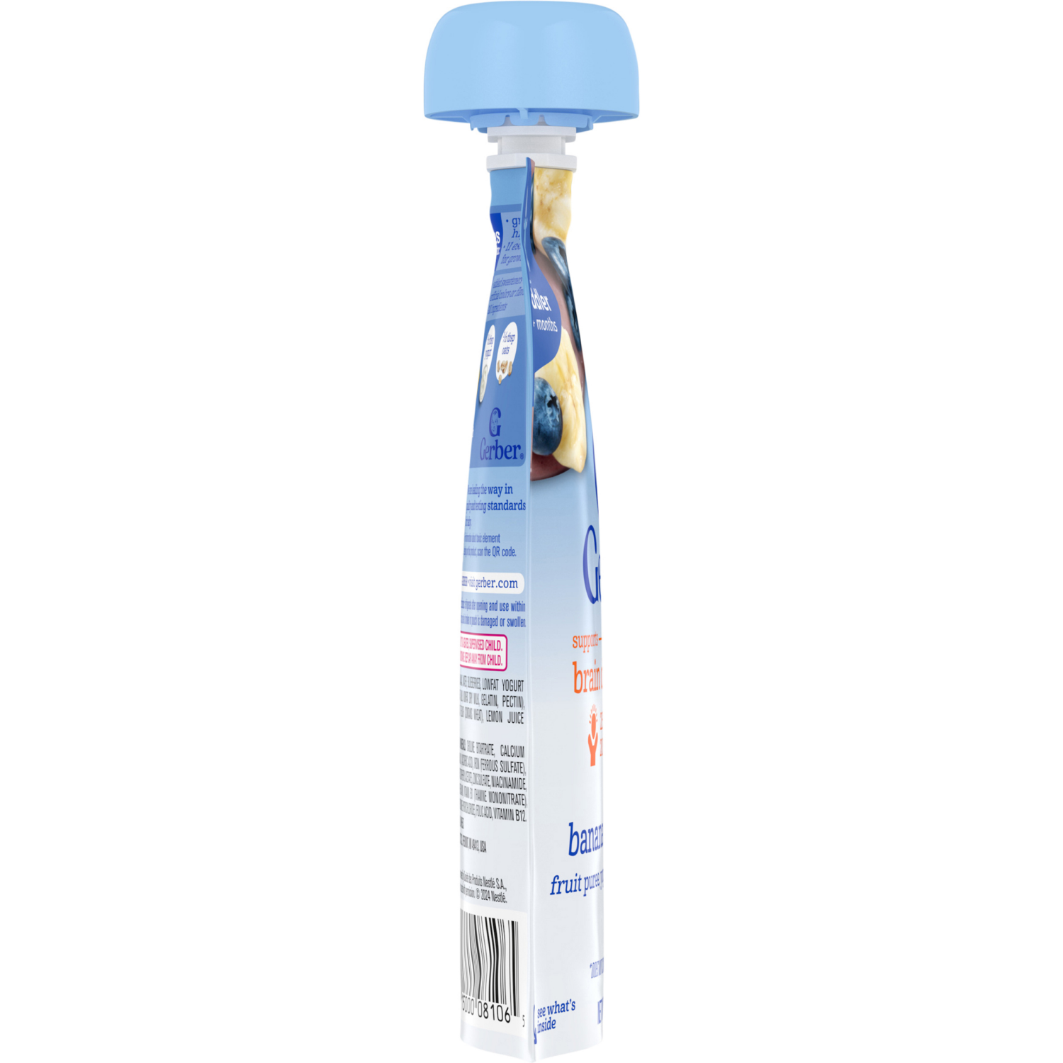 slide 4 of 8, GERBER Infant Puree Toddler Fruit Yogurt Grain Banana Blueberry 3.5oz Pouch, 3.5 oz