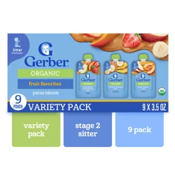Gerber Stage 2 Baby Food, Organic Fruit Favorites Puree Pouches, Variety Pack, 9PK