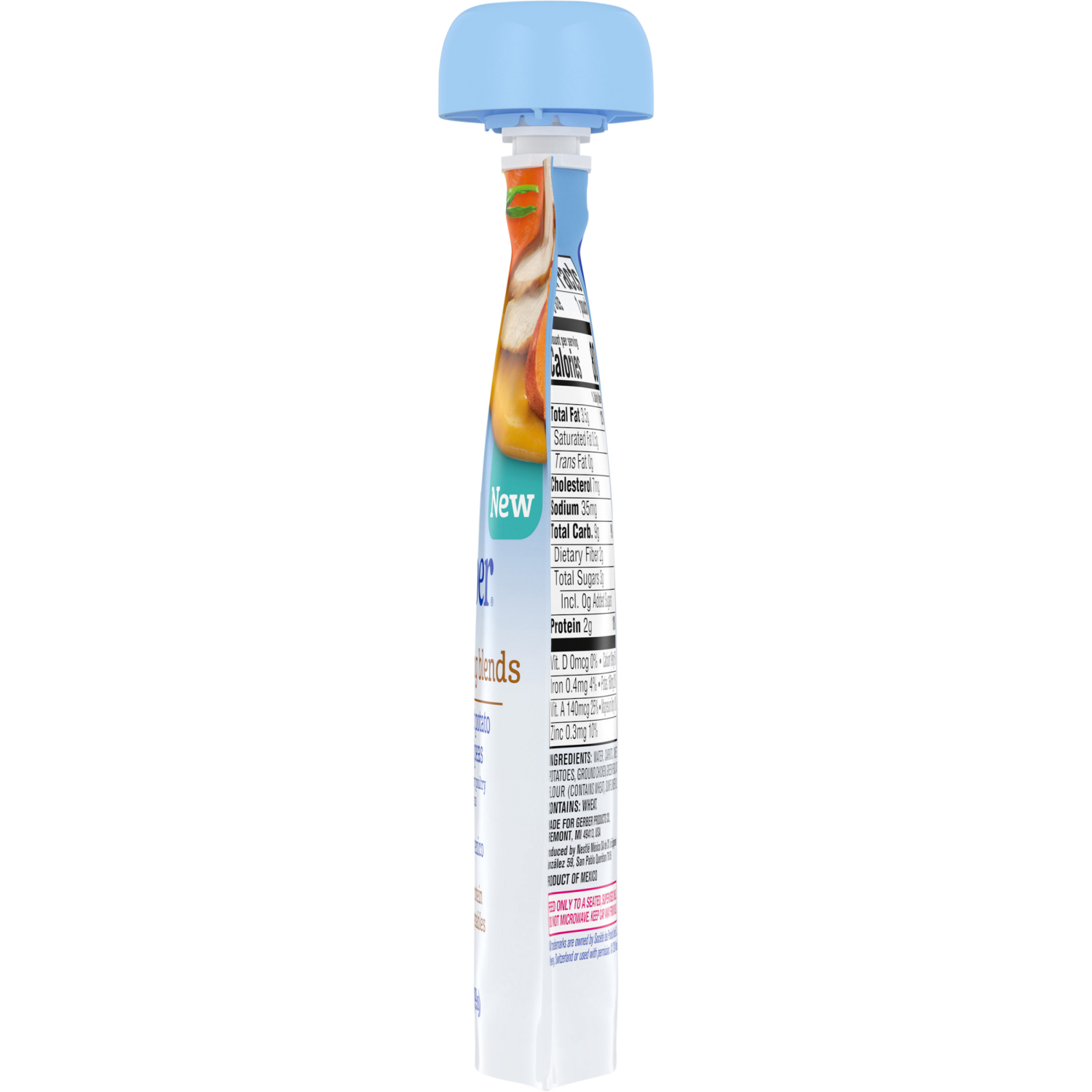 slide 5 of 8, GERBER Nourishing Blends Carrot Sweet Potato Chicken and Peas Veggie Puree Savory Poultry and Whole Grains 3.5 oz Pouch, 3.5 oz