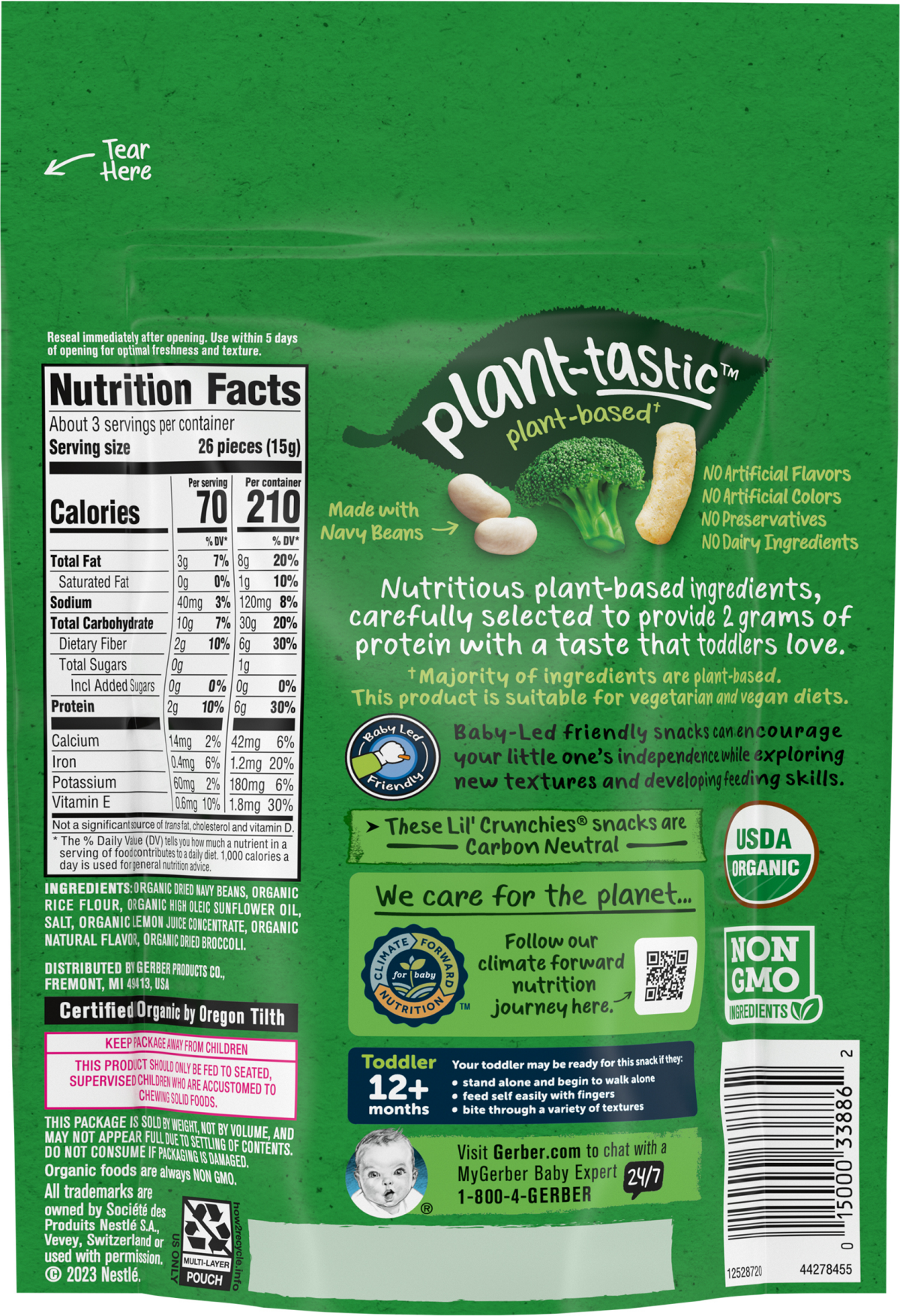 slide 5 of 5, Gerber Organic for Toddler Lil' Crunchies - Cheezy Style Broccoli, 1.59 oz