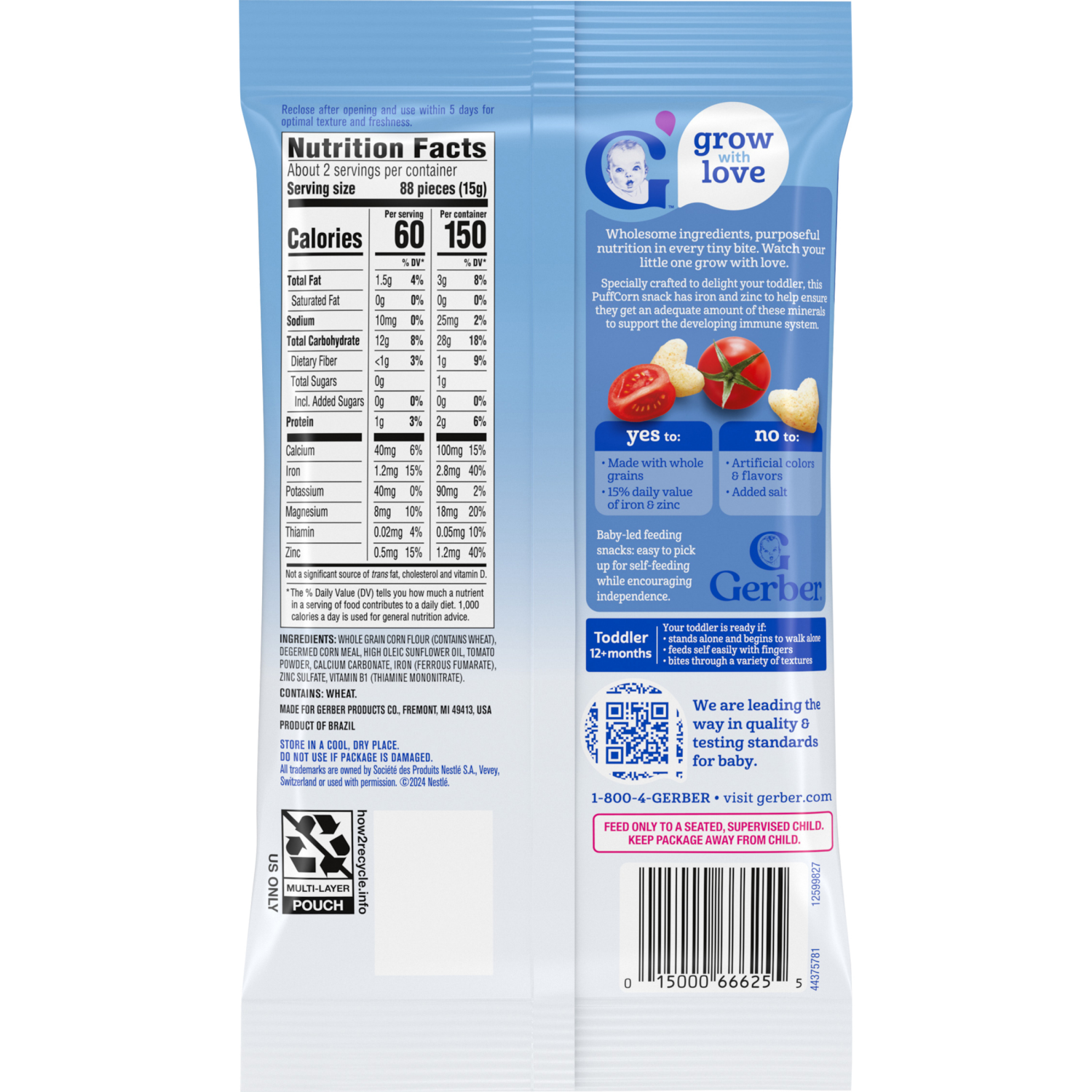 slide 2 of 8, GERBER Infant Age Snack Up Puff Corn Tomato Bliss 1.23oz, 1.23 oz