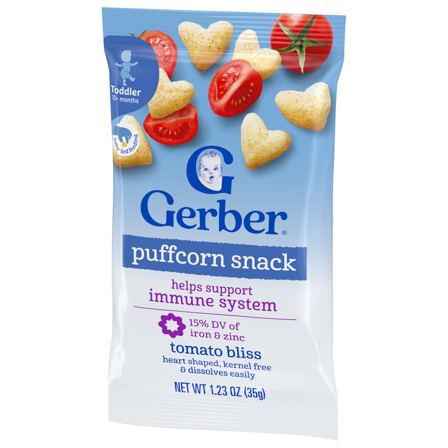 slide 7 of 8, GERBER Infant Age Snack Up Puff Corn Tomato Bliss 1.23oz, 1.23 oz