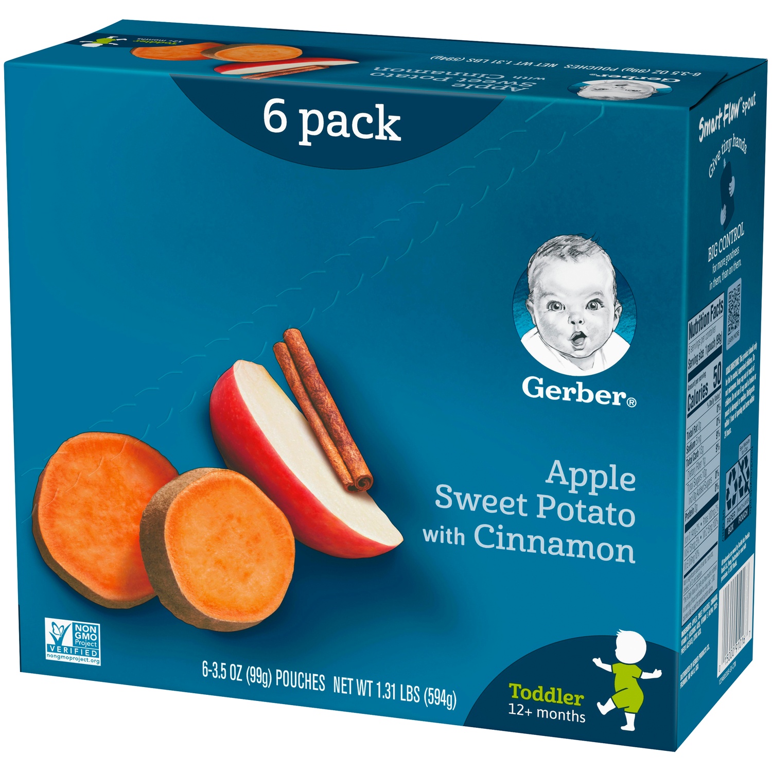 slide 3 of 8, Gerber Toddler Pouches Gerber Toddler Apple Sweet Potato With Cinnamon 6 - 3.5 Oz. Pouches, 1.31 lb