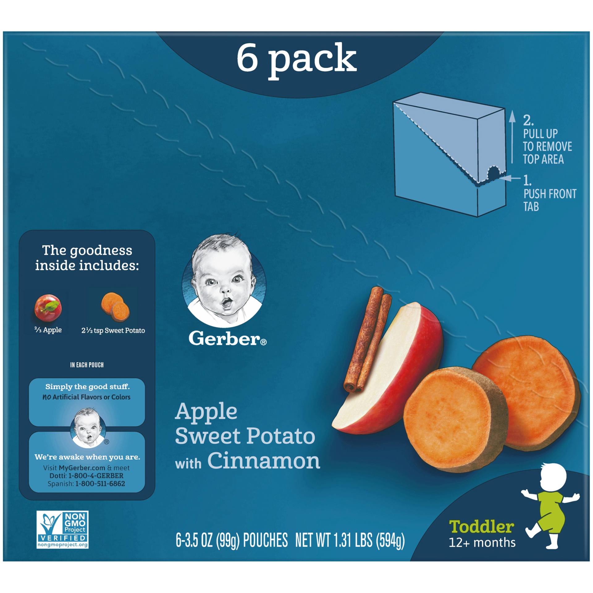 slide 6 of 8, Gerber Toddler Pouches Gerber Toddler Apple Sweet Potato With Cinnamon 6 - 3.5 Oz. Pouches, 1.31 lb