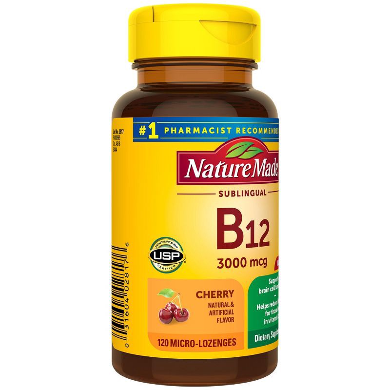 slide 3 of 6, Nature Made Vitamin B12 Sublingual 3000 mcg, Energy Metabolism Support Lozenges - 120ct, 120 ct